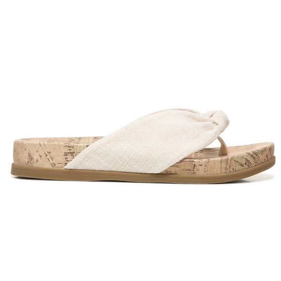 Life Stride Happy Slip On Cork Thong Sandals 11W Linen Cream Tan Flip Flop NIB - Picture 4 of 7